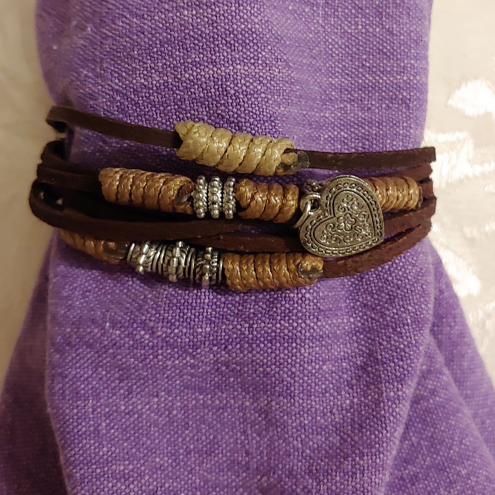 Cool Leather & Silver Charm Friendship Bracelet